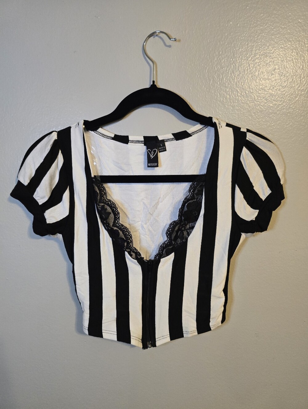 Windsor Black & White Striped Lace-Trim Crop Top